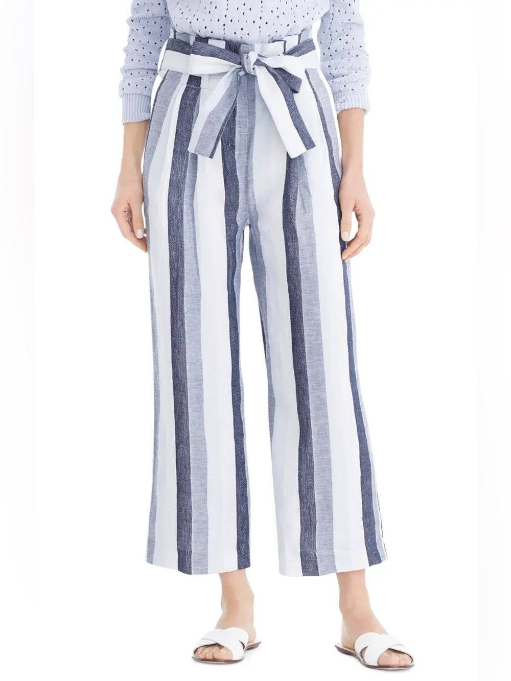 J. Crew Point Sur Striped Linen Wide Leg Crop Pants Size 6 NWT